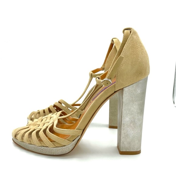 RALPH LAUREN Purple Label Madeleen Suede Leather Metallic Heels Sandals Size 37 - Picture 5 of 11